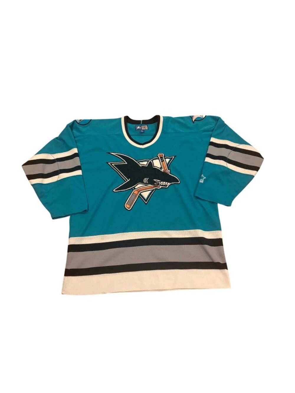 Vintage Starter San Jose Sharks Stitched NHL Hockey Jersey Teal Blue Men's Large